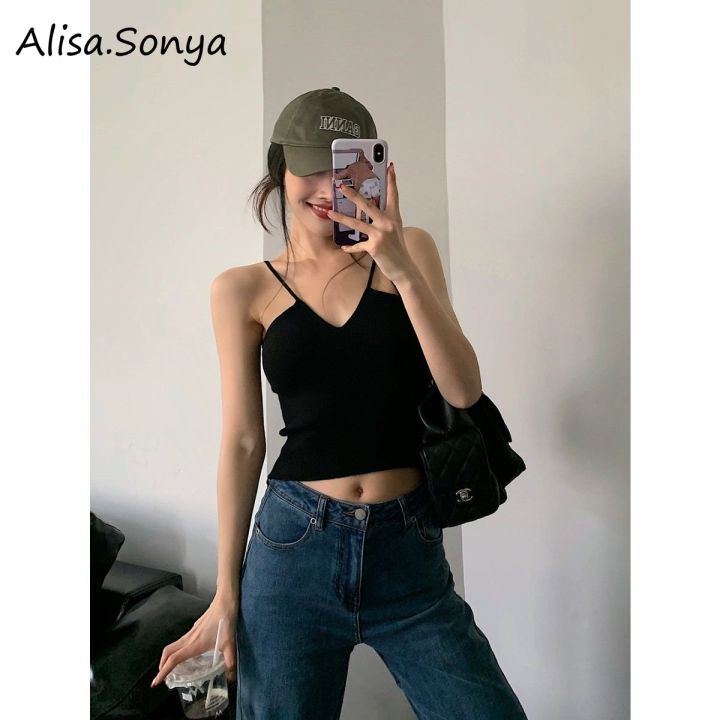 Alisa.Sonya Women' Sexy V-neck knitted Vest Off Shoulder And Off Back ...