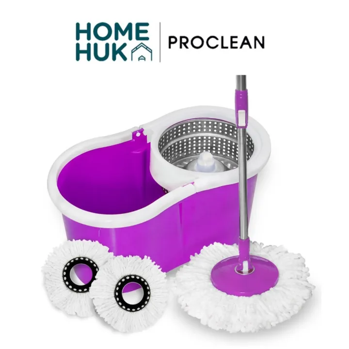 ready stock ProClean Spin Mop ECO Series Stainless Steel Wringer Bucket + 2 Rotatable Microfiber