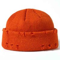 Men Hip Hop Harajuku Skullies Beanies Hats Ripped Holes Knitted Hats Plain  Autumn Winter Soft Cotton Warm Caps