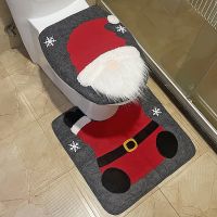 2PCS Christmas Decorations Santa Claus Toilet Seat Cover Carpet Set Bathroom Mat Xmas Decor Bathroom Santa Toilet Seat Cover Rug