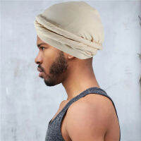 Turban Durag สำหรับผู้ชายซาตินผ้าไหมเรียงรายผู้ชาย Turban Head Wrap ผ้าพันคอ Do-Rag สายยาว