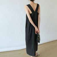 Fast Shipping Vacation Style Back Dress In Summer Sling The Long Cotton And Linen Night Dresses Middle