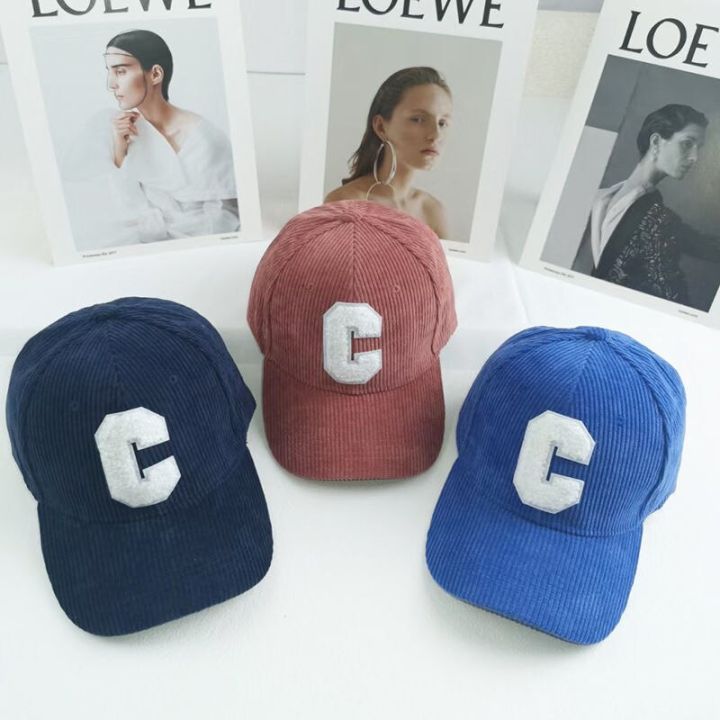 หมวกแฟชั่นผู้หญิงหมวกเบสบอลผ้าลูกฟูกมีตัวอักษร-c-snapback-ผู้หญิงช้อปปิ้งแต่งตัวลำลองปรับได้หมวกฮิปฮอป2022ใหม่