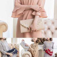 【ZNBY】Women S Bag Japanese Style Elegant Imitation Pearl Square Banquet Flap Women S Bag