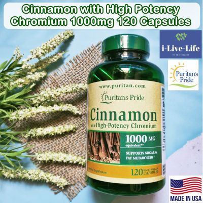 63% Sale!!! โปรดอ่าน EXP: 11/2023 อบเชยสกัด + โครเมียม Cinnamon with High Potency Chromium 1000 mg 120 Capsules - Puritans Pride