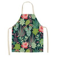 1Pcs 38x47cm Cactus Pattern Kitchen Apron for Woman Sleeveless Cotton Linen Aprons Home Cooking Baking Bibs Cleaning Tools Aprons