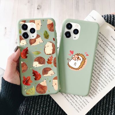 [Yellow peach flavor]  Kawaii Hedgehog Heart เคสโทรศัพท์น่ารักสีเขียว Candy สำหรับ iPhone 11 12 Mini Pro XS สูงสุด8 7 6 6S Plus X SE 2020 XR