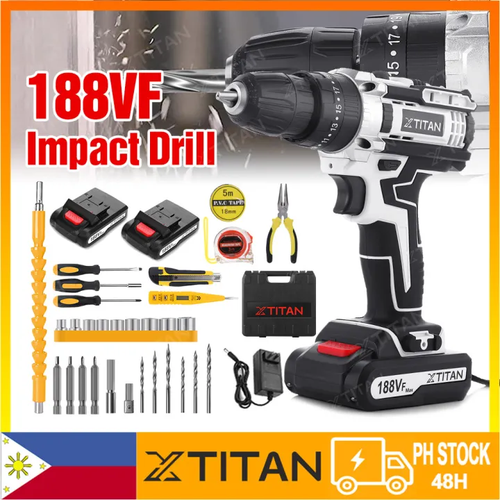 【COD】XTITAN 188VF Cordless Impact Drill Set 2 Speed 3Use Electric Drill