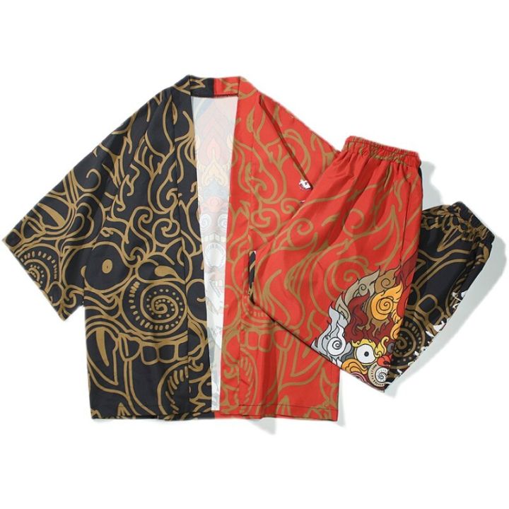 เสื้อคาร์ดิแกนใหม่สไตล์แฟชั่นชุดจีนโบราณสำหรับผู้ชายเสื้อสเวตเตอร์ถักลายสิงโตระบำจีน-daopao-chinoiserie