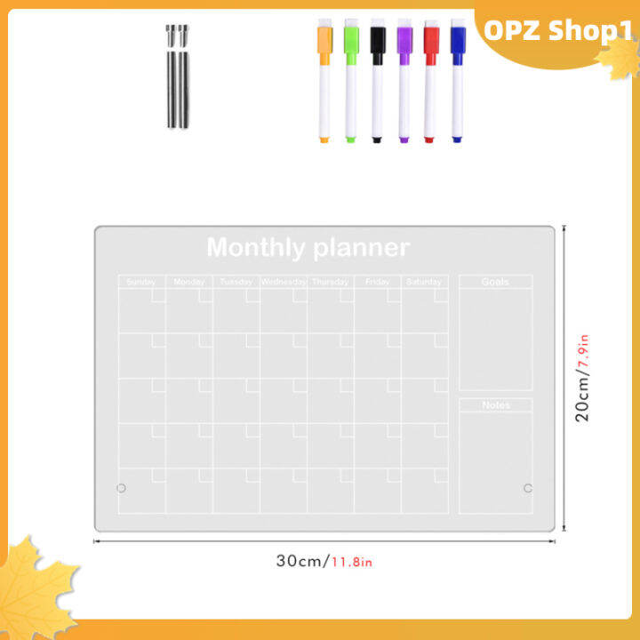 opz-อะคริลิคบอร์ดปฏิทินเดสก์ท็อปโน้ตบันทึกใสกระดานไวท์บอร์ดวางแผนรายเดือนพร้อมขาตั้งปากกาเน้นข้อความ6ตัวสำหรับสำนักงานบ้านโรงเรียน