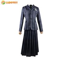 Addams Family Cos Clothing with Coat Tie Academic Style Grey Suit Gothic Princess Dress Role Play Clothing for Halloween Cosplay Party for Girls