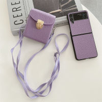 กระเป๋าขนาดเล็กหนังพร้อมเคสสำหรับ Samsung Galaxy Z Flip4 Z กระเป๋า Cross-Body Flip3หรูหราลายลิ้นจี่ไข่มุกพับหน้าจอสากลชุด2อิน1เคสโทรศัพท์พร้อมกระเป๋าขนาดเล็ก