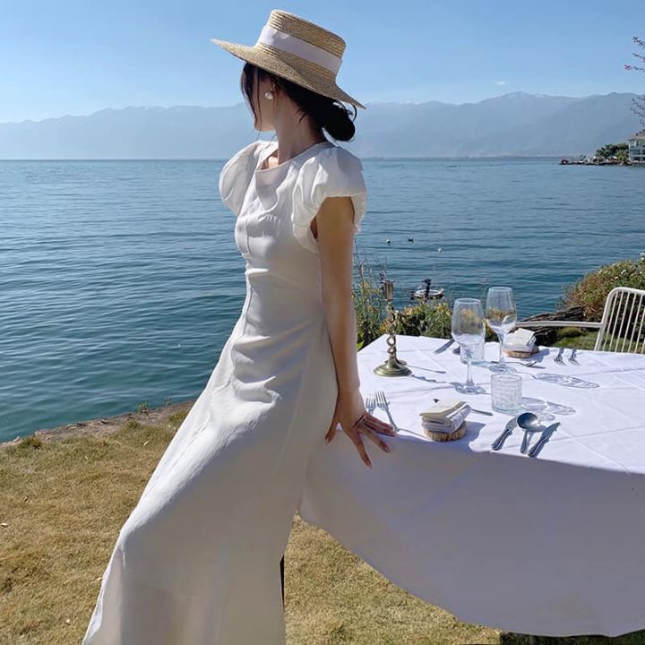 ชุดเดรส-เดรสผูกหลังน่ารักๆ-เดรสสีขาว-ชุดเที่ยวทะเล-women-dress