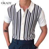 OKADY ฤดูร้อนใหม่ผู้ชาย flocking ลายล้างถักเสื้อลำลองสำหรับบุรุษธุรกิจแขนสั้นเสื้อโปโล