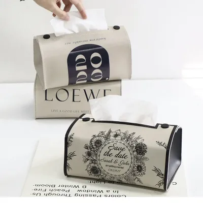 MUJI High-end Saddle leather tissue box retro pattern medieval black and white ins series pumping paper box leather high-end niche  Original