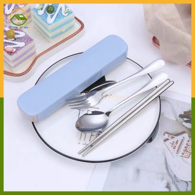 [ในสต็อก จัดส่ง 3 วัน]Stainless steel portable cutlery floor push gift set three-piece spoon fork chopsticks outdoor trip