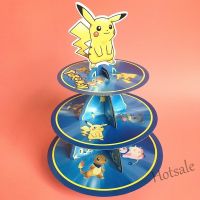 【Ready Stock】 ✲✳ E05 Pokemon Go Pikachu 3-Tier Cupcake Stand Strengthen Paper Cupcake Holder For Kids Birthday Festive Party Cake Decoration