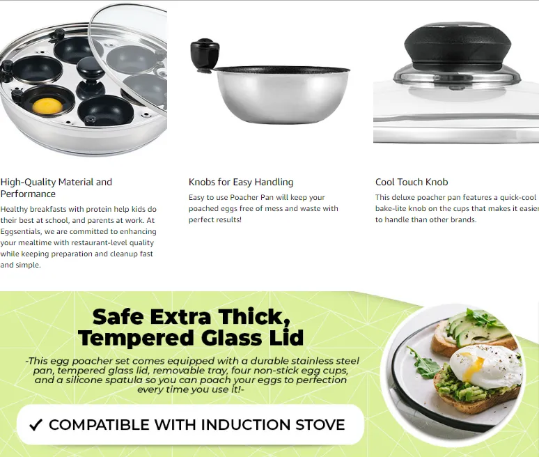 Eggssentials Poached Egg Maker - Nonstick 4 Egg Poaching Cups - Stainless  Ste