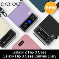 ARAREE เคสโทรศัพท์ ผ้าแคนวาส พร้อมสายคล้องไหล่ สีดำ สำหรับ Samsung Galaxy Z Flip 3