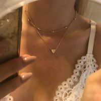 Double Layer Heart Pendant Necklace for Women Gold Silver Color Simple Style Chain Necklace Collar Choker Ladies Jewelry Gift