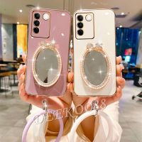 เคสนิ่มสำหรับ VIVO V29 5G VIVOV29ปลอกโทรศัพท์มือถือพร้อมกระจกเครื่องสำอางประดับมุกและสร้อยข้อมือเคสโทรศัพท์น่ารักน่ารักสำหรับเด็กผู้หญิง