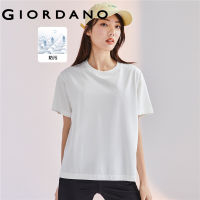 Giordanoผู้หญิง รอยเปื้อนง่ายหลวม ร่อง เสื้อยืดคอกลมแขนสั้น Free Shipping 05322413