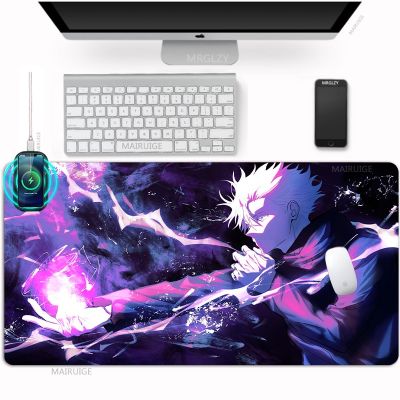 Gojo Satoru Wireless Charging Mouse Pad อุปกรณ์เกมคอนโซล แผ่นรองเม้าส์ XXL แผ่นรองโต๊ะ Anime Jujutsu Kaisen รักบี้