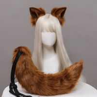 Adult Kids Fluffy Plush Pointed Cat Wolf Ears Hair Clips with Long Animal Tail Kit Halloween Anime Cosplay Party Costume