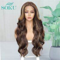 【jw】⊕  SOKU Synthetic Front Wigs Ombre 26 Inch Middle Part Wig With Baby Hair