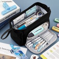 ☍ Large Capacity Pencil Bags Double Layer Canvas Portable Stationery Box School Student Pen Case Storage for Travel Cosmetic