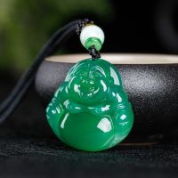 ZZOOI China Natural Green Chalcedony Hand Carved Buddha Pendant Fashion Jewelry Mens and Womens Agate Buddha Necklace Gift