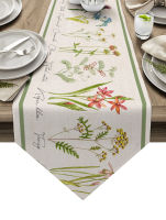 Vintage Flowers Herbaceous Plant Linen Texture Table Runner Luxury Wedding Decor Tablecloth Holiday Dinner Table Decor Placemat