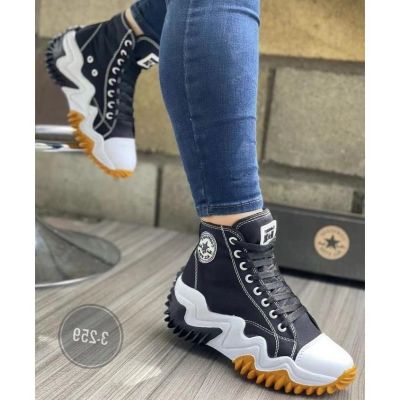 COD DSFGERERERER High top canvas shoes womens 2021 spring and autumn new board shoes thick soled muffin shoes serrated color matching daddy shoes