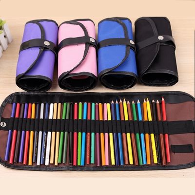 【CW】 36 Holders Colorful Canvas Roll Up Pencil Case Brush Holder Girl Women Cosmetic Makeup Portable Pouch Pockets School Supplies