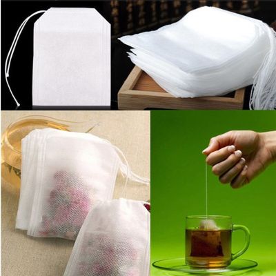 ☌✿ 100 Pcs 5x7cm Disposable Empty Tea Bags Bags for Tea Bag with String Heal Seal Tea Infuser Non-woven Paper Filter Teabags