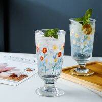 {Paopao glasses} 280Ml 9.5Oz INS แว่นตาพิมพ์ลายดอกเดซี่สไตล์เกาหลี Goblet Water Juice Milk Glass Cup