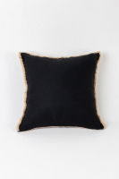 ปลอกหมอนอิง Linen Cushion Cover With Embroidered Border in Black