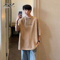 2 rz menswear faux suede short sleeve summer blockbuster men T-shirt left shoulder loose design feeling letters printing 5 minutes of sleeve --ntx230801✴卐