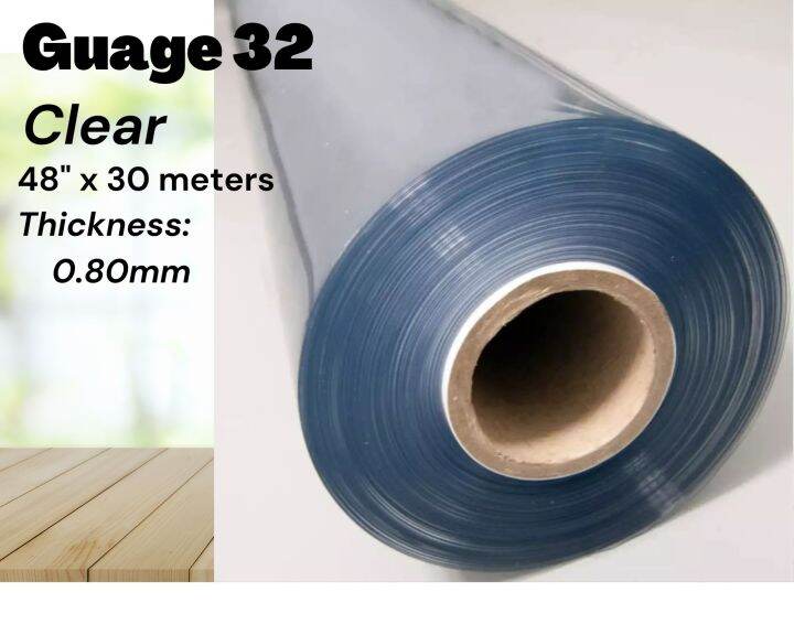 CLEAR PVC PLASTIC COVER SHEET / GUAGE 32 TRANSPARENT / 48"x30m/roll