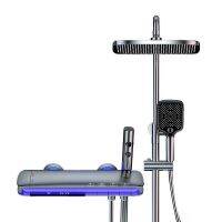 【LZ】◇◇  Atmosfera Light Bathroom Shower System Sistema De Chuveiro De Latão Torneira De Chuveiro De Chuva De Luxo LED Digital Shower Set Conjunto de chuveiro 4 padrão de villa de parede