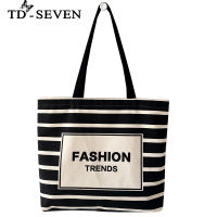 Women Black And White Stripe Zipper Canvas Bag Womens Shoulder Bag High Capacity Student Bag Lady Shopper Bag TOTE Bag Handbag