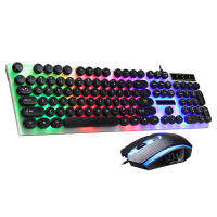 USB Wired Gaming Keyboard &amp; Mouse Set Rainbow LED Backlight สำหรับแล็ปท็อปพีซีทำจากวัสดุพลาสติก ABS ทนทานและทนต่อการสึกหรอ