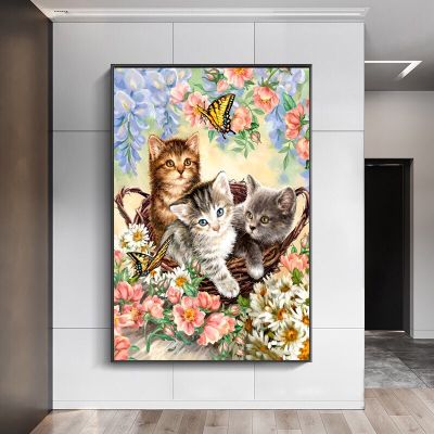 โมเดิร์นนอร์ดิกน่ารักแมวภาพวาดสีน้ำมันผ้าใบพิมพ์สำหรับห้องนั่งเล่น,ห้องนอน,ระเบียงหรือทางเดิน-ตกแต่งผนังศิลปะ