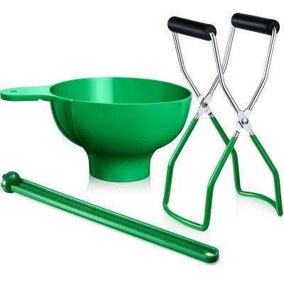 Canning Kit Jar Lifter Wide Mouth Canning Funnel Lid Wand for Canning Jars Anti-Scald Kitchen Tools(3Pcs,Green)