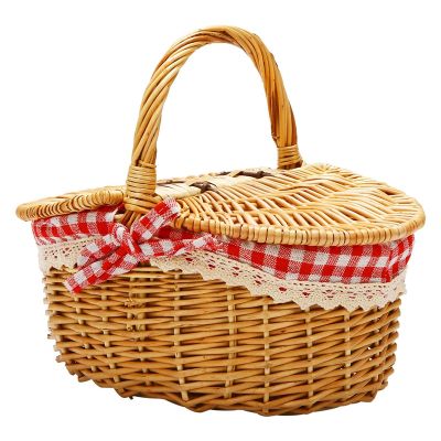 Country Style Wicker Picnic Basket Hamper with Lid and Handle &amp; Liners for Picnics, Parties and BBQs