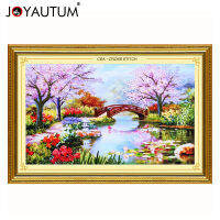 2021handwork Ribbon embroidery 100X65CM print 3d cross stitch paintings landscape flowers Cherry hut needlework diy kits pattern