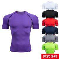 Mens Running T-Shirts Quick Dry Compression Sport Undershirt Fitness Gym Tights Blouse Tees Male Soccer Jersey Sportswear Black