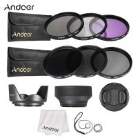 Andoer 55 มิลลิเมตรชุดกรองเลนส์ UV + CPL + FLD + ND(ND2 ND4 ND8) พร้อมกระเป๋าพกพา/ฝาปิดเลนส์/ที่ใส่ฝาปิดเลนส์/ดอกทิวลิปและยางเลนส์ hoods/ผ้าทำความสะอาด