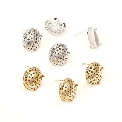 6pcs15mm copper plated 14K Gold Disc shower head with hanging ring earrings DIY hand made Earrings semi-finished parts materials DIY accessories and o