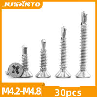 JUIDINTO 30Pcs Phillips หัวแบน Self เจาะสกรู M4.2 M4.8 410สแตนเลสเหล็ก Hardiflex สกรูสำหรับแผ่นโลหะ